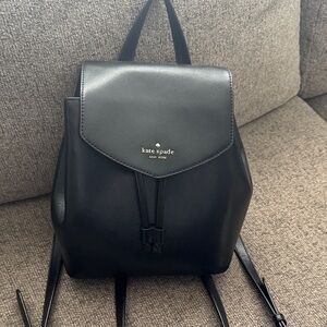 kate spade Black Leather Drawstring Backpack